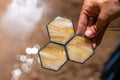 Gift box - Honey, beeswax candles, handmade stained glass honeycomb suncatcher